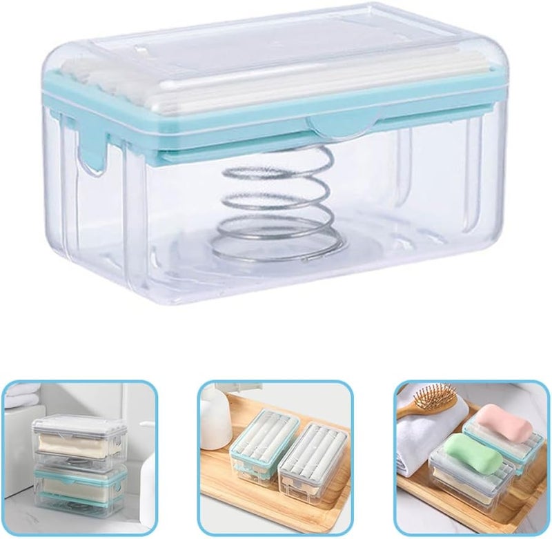 Blue Plastic Soap Dish with Drainage Multifunctional Bathroom Storage Container - Image 3