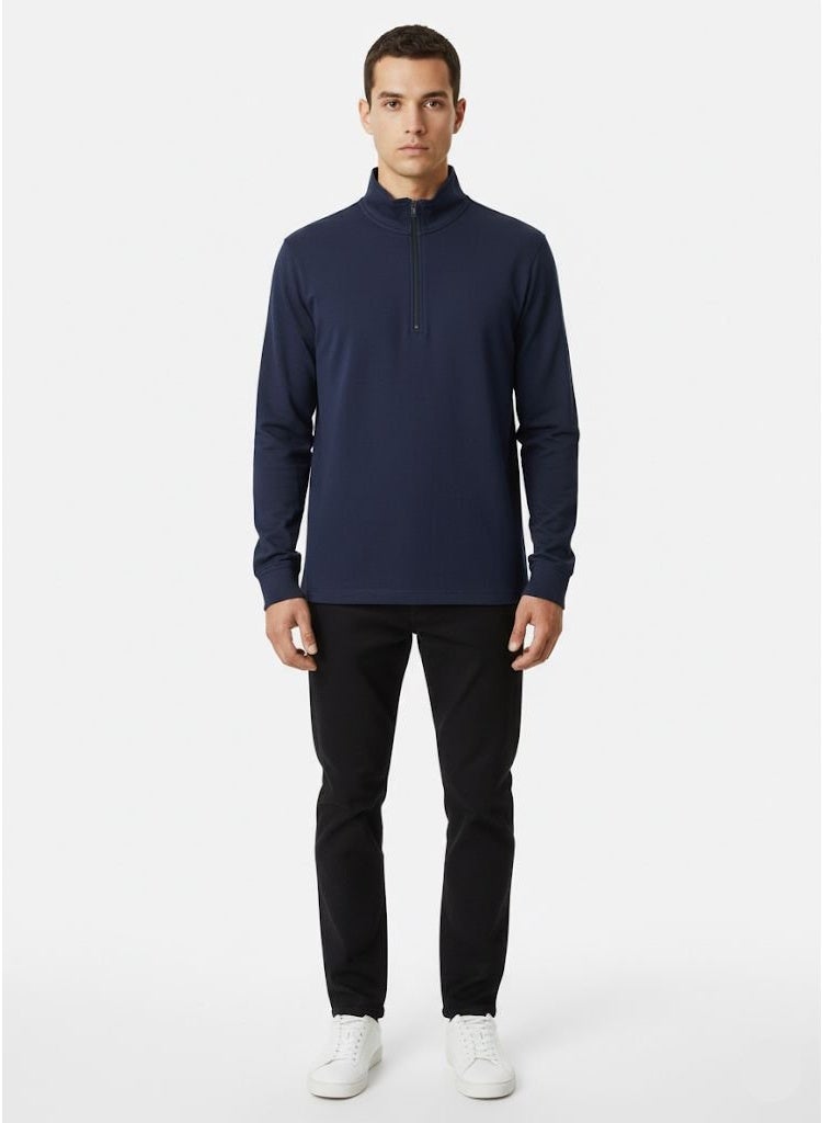 LOUD UNIVERSE سويت شيرت رجالي بياقة مرتفعة زرقاء داكنة بسحاب ربع – سويت شيرت كاجوال بأكمام طويلة للراحة والأناقة اليومية - Image 2