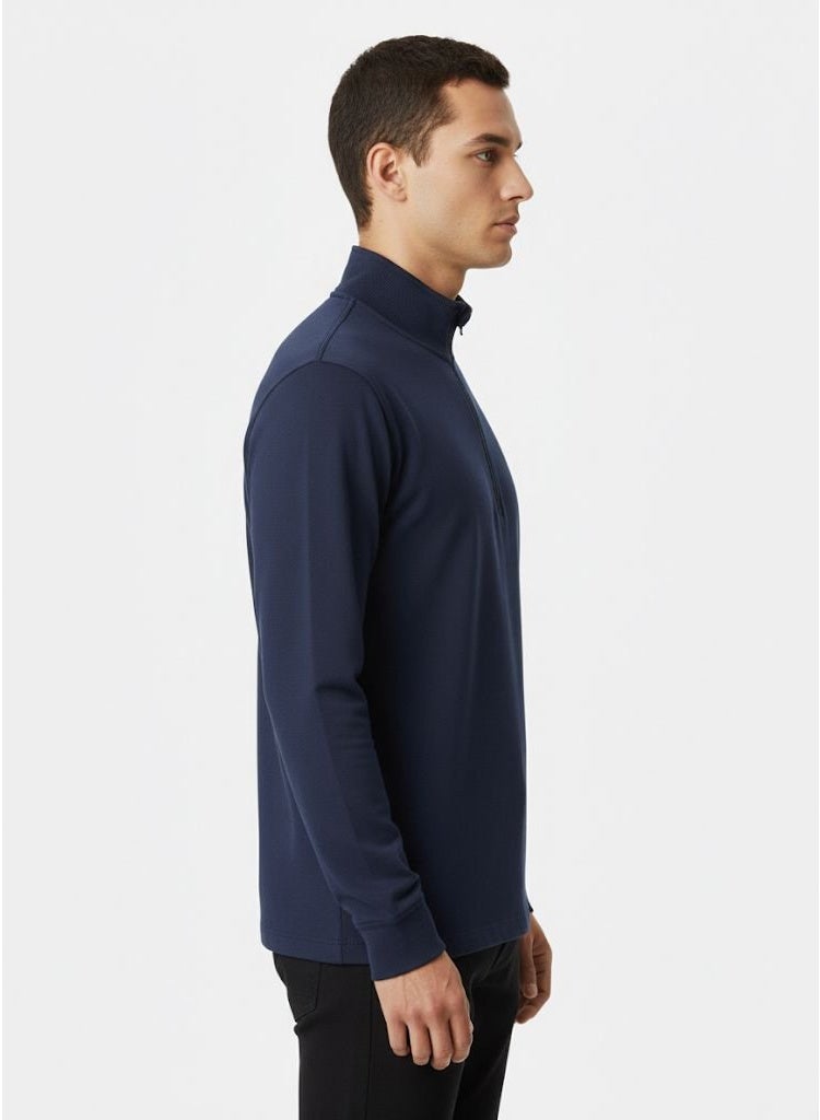 LOUD UNIVERSE سويت شيرت رجالي بياقة مرتفعة زرقاء داكنة بسحاب ربع – سويت شيرت كاجوال بأكمام طويلة للراحة والأناقة اليومية - Image 4