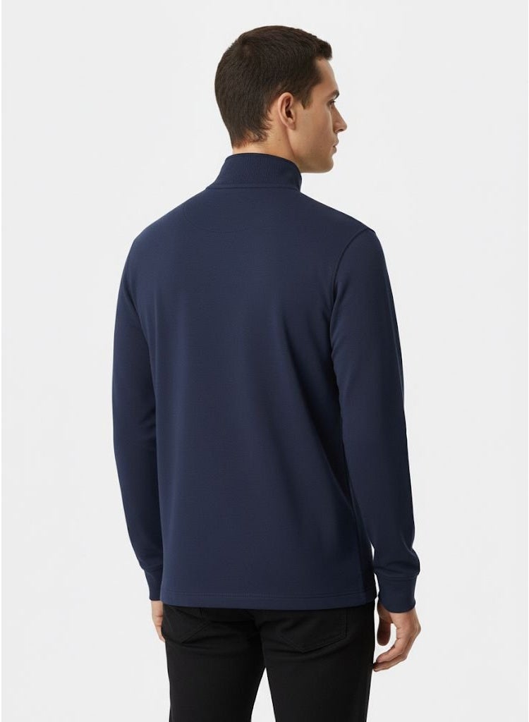 LOUD UNIVERSE سويت شيرت رجالي بياقة مرتفعة زرقاء داكنة بسحاب ربع – سويت شيرت كاجوال بأكمام طويلة للراحة والأناقة اليومية - Image 3