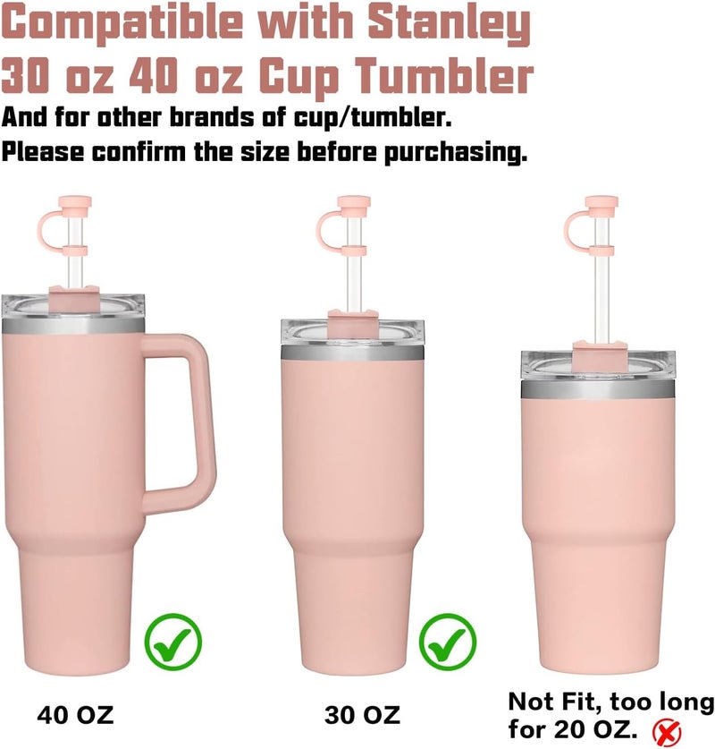 Beonsky Replacement Straw Cover Spill Stopper Accessories for Stanley Cup 40 oz 30 oz Quencher, Tumbler Accessories of 6 Clear Straw with Cleaning Brush, 2 Silicone Cover Cap, 4 Leak Sproof Plug for Stanley - Image 5