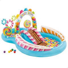 Intex Candy Zone Play Centre 57149 – Inflatable Kids Water Park With Slide, Balls & Splash Pool (Multi-Color)