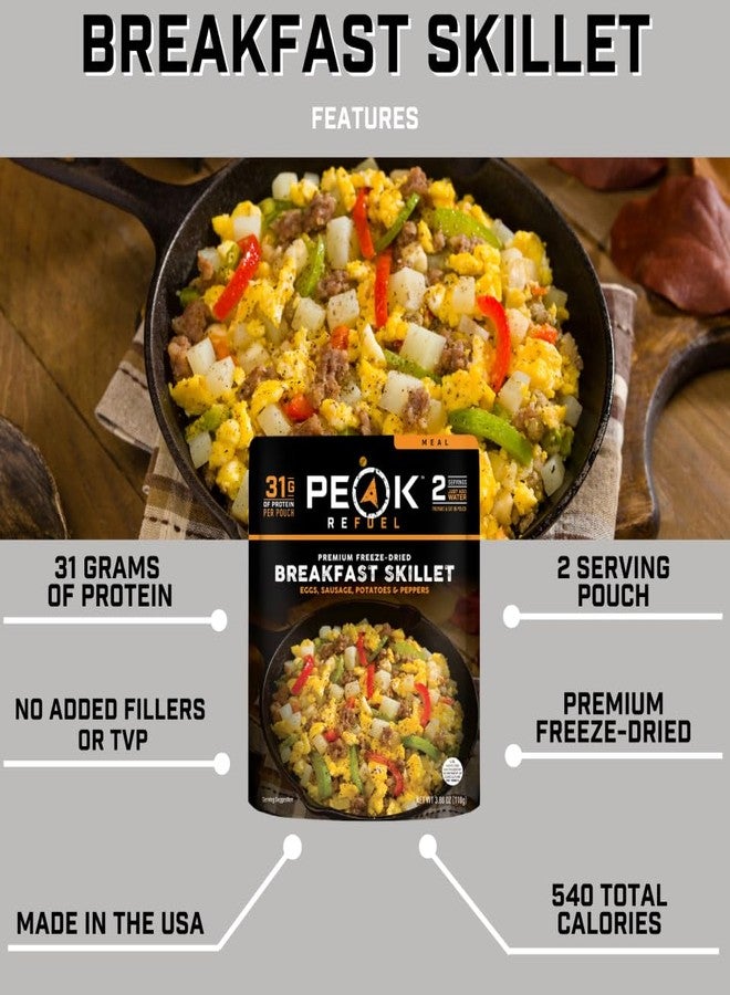 Peak Refuel Breakfast Meals | Freeze Dried Backpacking, Camping & Emergency Prep Food | 2 Servings Pouches (2-Pack, Skillet) - Image 5