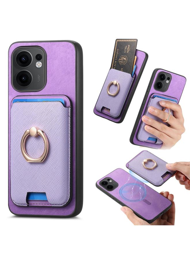 S-TOP Case For OPPO Reno13 F Retro Cross Leather Ring Vertical Insert Card Bag MagSafe Phone Case - Image 1
