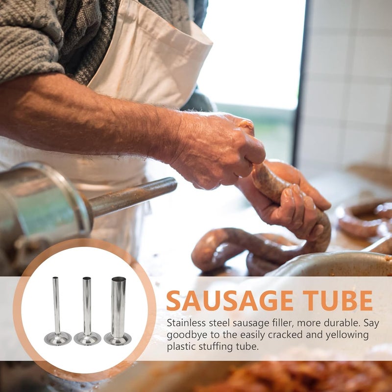 Alipis Stainless Steel Sausage Stuffer Funnels 3-Piece Set for Size 8 Sausage Stuffers Kitchen Meat Filling Tubes - Image 5