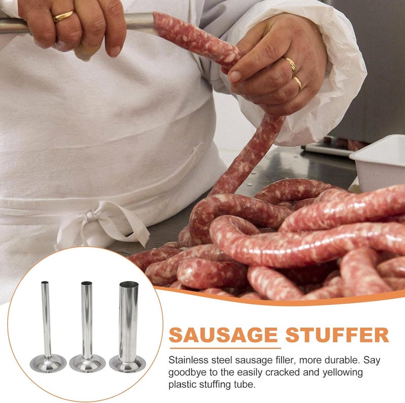 Alipis Stainless Steel Sausage Stuffer Funnels 3-Piece Set for Size 8 Sausage Stuffers Kitchen Meat Filling Tubes - Image 3