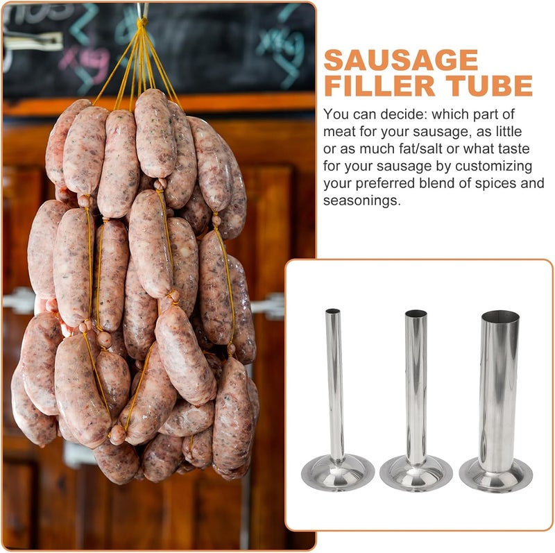 Alipis Stainless Steel Sausage Stuffer Funnels 3-Piece Set for Size 8 Sausage Stuffers Kitchen Meat Filling Tubes - Image 4