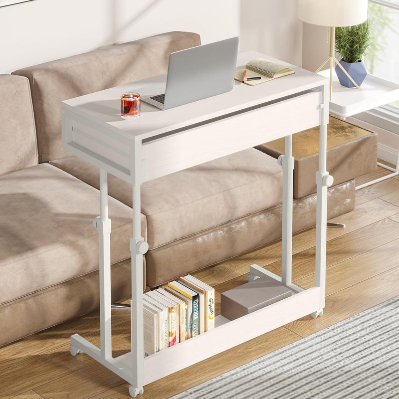 Tribesigns Portable Desk with Drawers, Mobile Laptop Desk with Wheels, Sofa Side Table Bed Desks, Small Standing Desk for Home Office (White) - Image 3