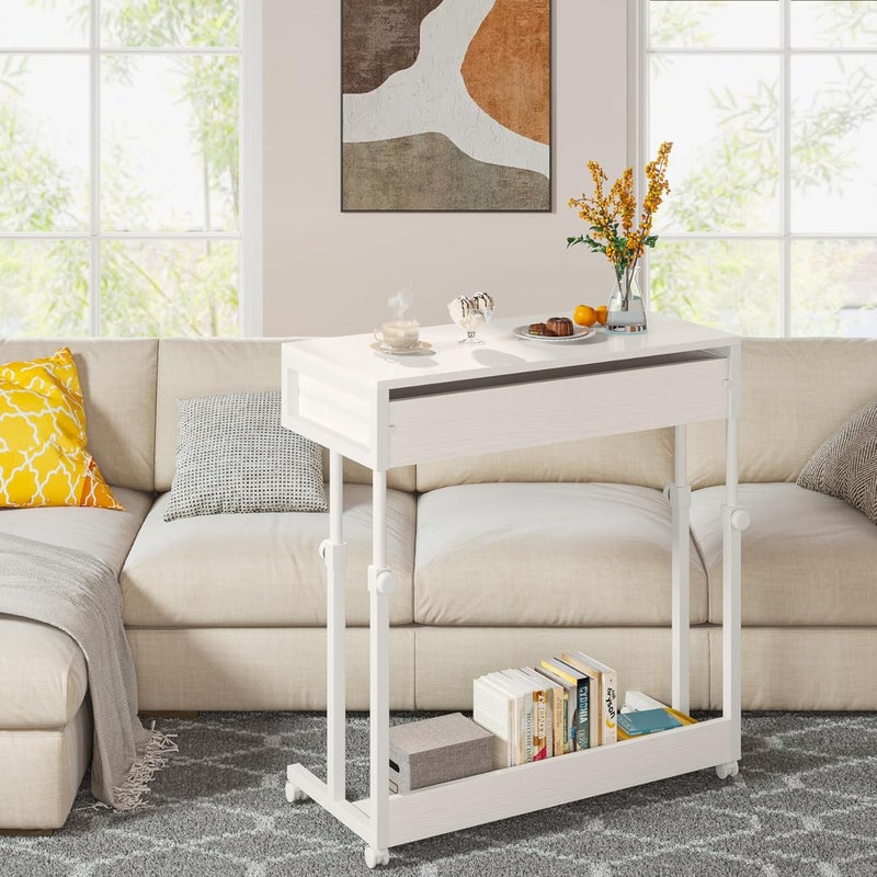 Tribesigns Portable Desk with Drawers, Mobile Laptop Desk with Wheels, Sofa Side Table Bed Desks, Small Standing Desk for Home Office (White) - Image 5