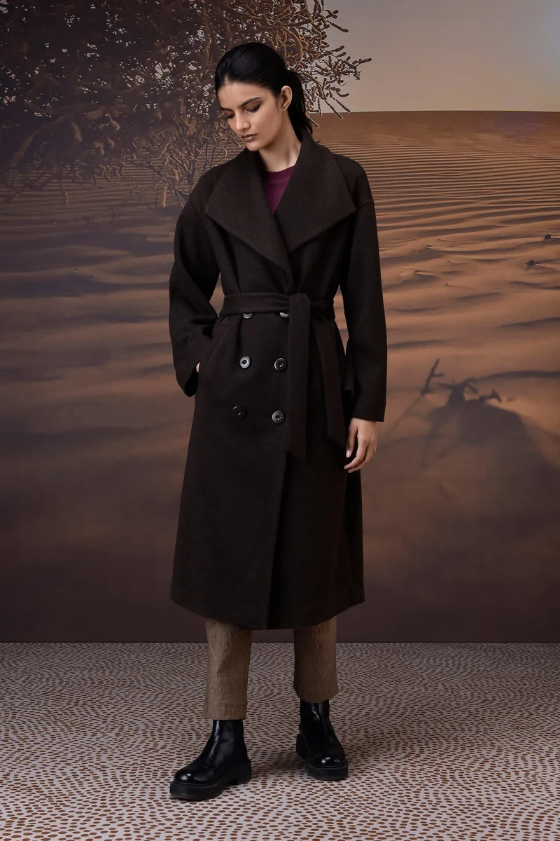 Genes Lecoanet Hemant  Chocolate Brown Double-Layer Fleece Overcoat for Women | Best Price UAE