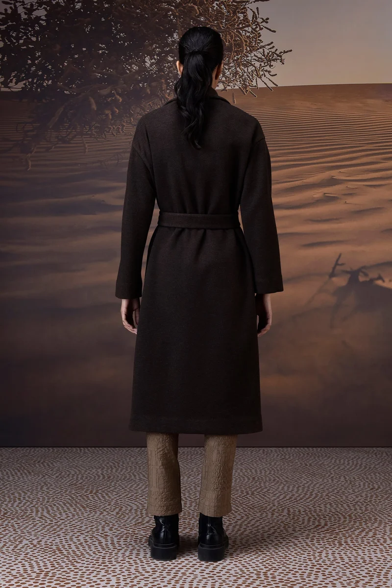 Genes Lecoanet Hemant  Chocolate Brown Double-Layer Fleece Overcoat for Women | Best Price UAE