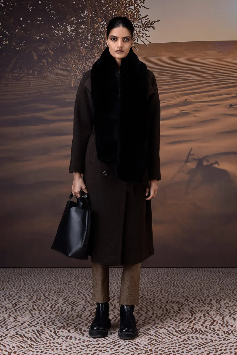 Genes Lecoanet Hemant  Chocolate Brown Double-Layer Fleece Overcoat for Women | Best Price UAE