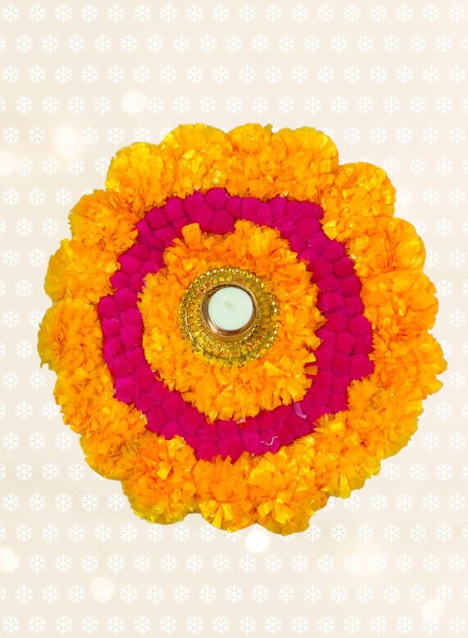 Sesonby 12" Marigold Flowers Tealight Holders for Diwali Decoration Rangoli Look Flowers Mat Floor Decoration Home Decor Tealight Holders Wax with Tealight - Image 2