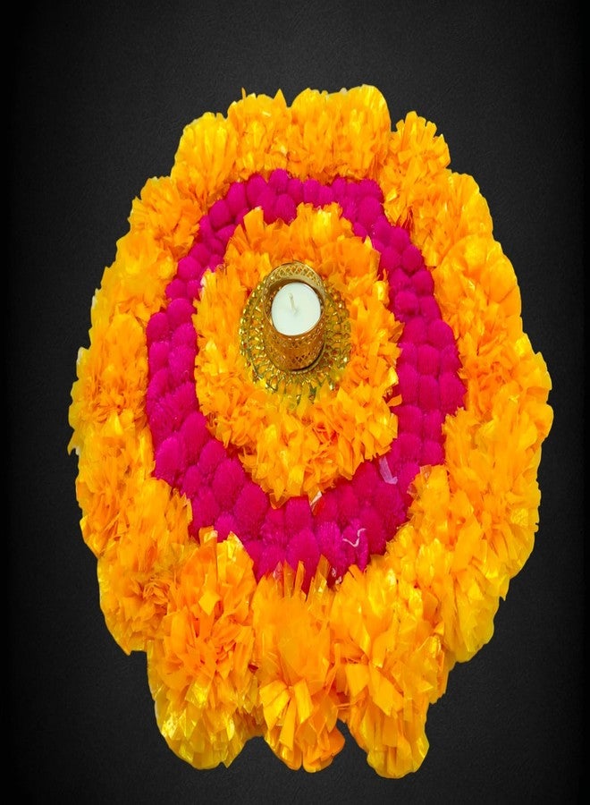 Sesonby 12" Marigold Flowers Tealight Holders for Diwali Decoration Rangoli Look Flowers Mat Floor Decoration Home Decor Tealight Holders Wax with Tealight - Image 3