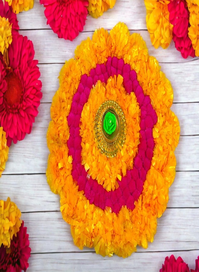 Sesonby 12" Marigold Flowers Tealight Holders for Diwali Decoration Rangoli Look Flowers Mat Floor Decoration Home Decor Tealight Holders Wax with Tealight - Image 4