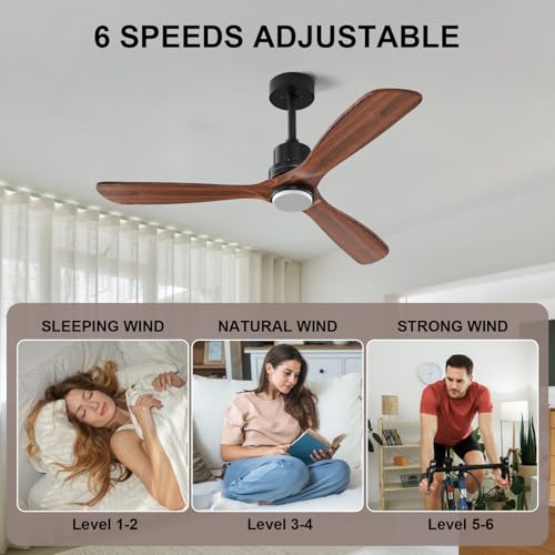 Obabala 52 Inch Ceiling Fans with Lights and Remote Control-Outdoor Ceiling Fan Walnut Wood 3 Blade for Bedroom Living Room Indoor Farmhouse Patio, Reversible Noiseless DC Motor - Image 5