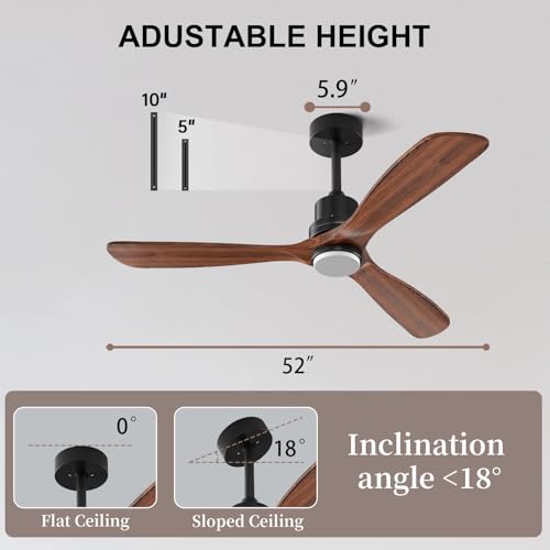 Obabala 52 Inch Ceiling Fans with Lights and Remote Control-Outdoor Ceiling Fan Walnut Wood 3 Blade for Bedroom Living Room Indoor Farmhouse Patio, Reversible Noiseless DC Motor - Image 2