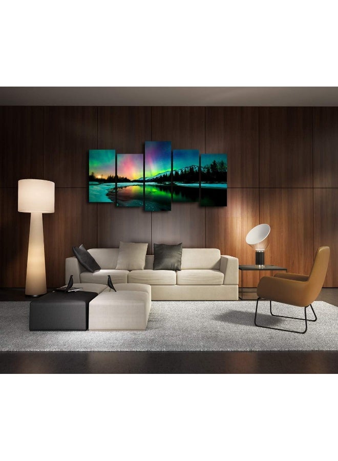 Cao Gen Decor Art S01927 5 Pieces Wall Art Aurora scenery Painting on Canvas Stretched and Framed Canvas Paintings Ready to Hang for Home Decorations Wall Decor  - Image 2