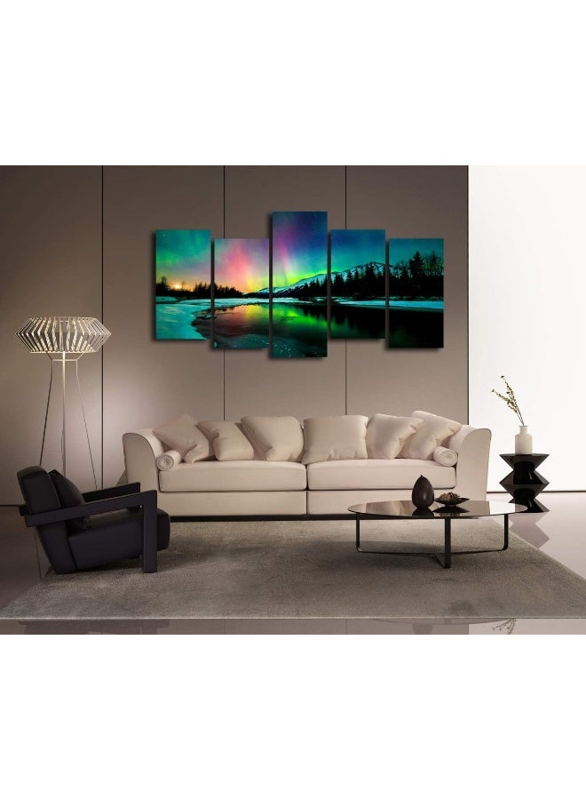 Cao Gen Decor Art S01927 5 Pieces Wall Art Aurora scenery Painting on Canvas Stretched and Framed Canvas Paintings Ready to Hang for Home Decorations Wall Decor  - Image 5