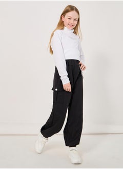Styli Solid Cargo Pocket Pants with Chain Detail  - Image 2