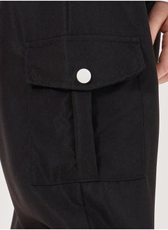 Styli Solid Cargo Pocket Pants with Chain Detail  - Image 3