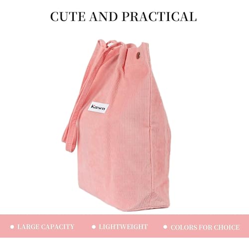 Kawn Women Corduroy Western Tote Bag Canvas Shoulder Cord Purse Reusable Shopping Bag Grocery Bag Large Capacity Washable Handbag Girls Shoulder Bag With Inner Pocket For Daily Use Work Travel (Pink) - Image 3