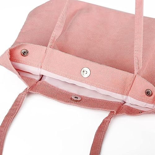 Kawn Women Corduroy Western Tote Bag Canvas Shoulder Cord Purse Reusable Shopping Bag Grocery Bag Large Capacity Washable Handbag Girls Shoulder Bag With Inner Pocket For Daily Use Work Travel (Pink) - Image 5