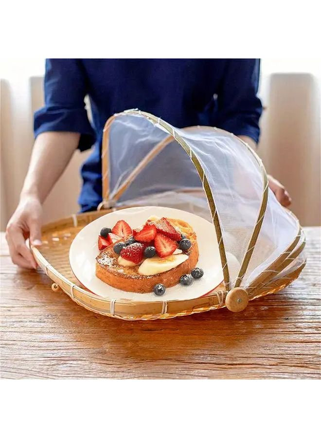 Rectangle 18.11 Inch Handwoven Bamboo Mesh Dome Basket Dustproof Breathable Storage Kitchen Picnic Table Decor - Image 1