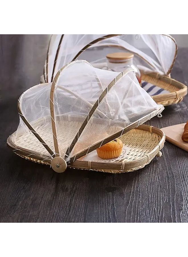 Rectangle 18.11 Inch Handwoven Bamboo Mesh Dome Basket Dustproof Breathable Storage Kitchen Picnic Table Decor - Image 4