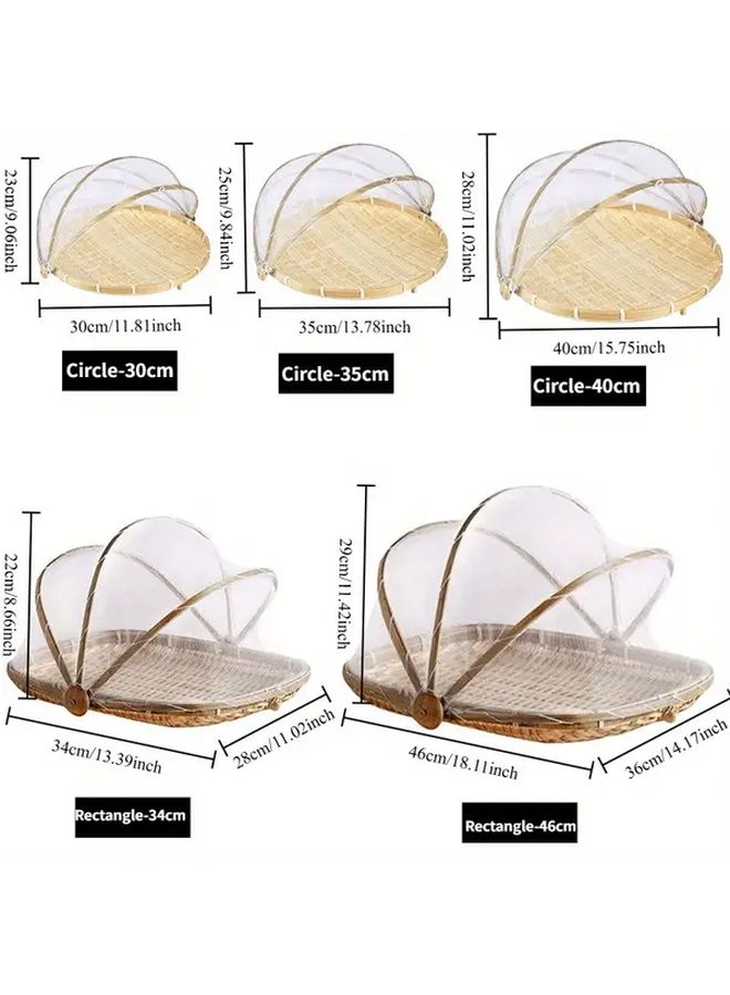 Rectangle 18.11 Inch Handwoven Bamboo Mesh Dome Basket Dustproof Breathable Storage Kitchen Picnic Table Decor - Image 2