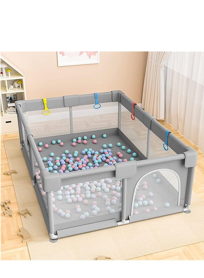 Baby Playpen, Safe Playpen for Babies and Toddlers, Extra Large Baby Playard with Gate, Baby Safe Activity Center, Baby Bumper Foam Playpen wih Breathable Mesh (Grey 180*150cm)