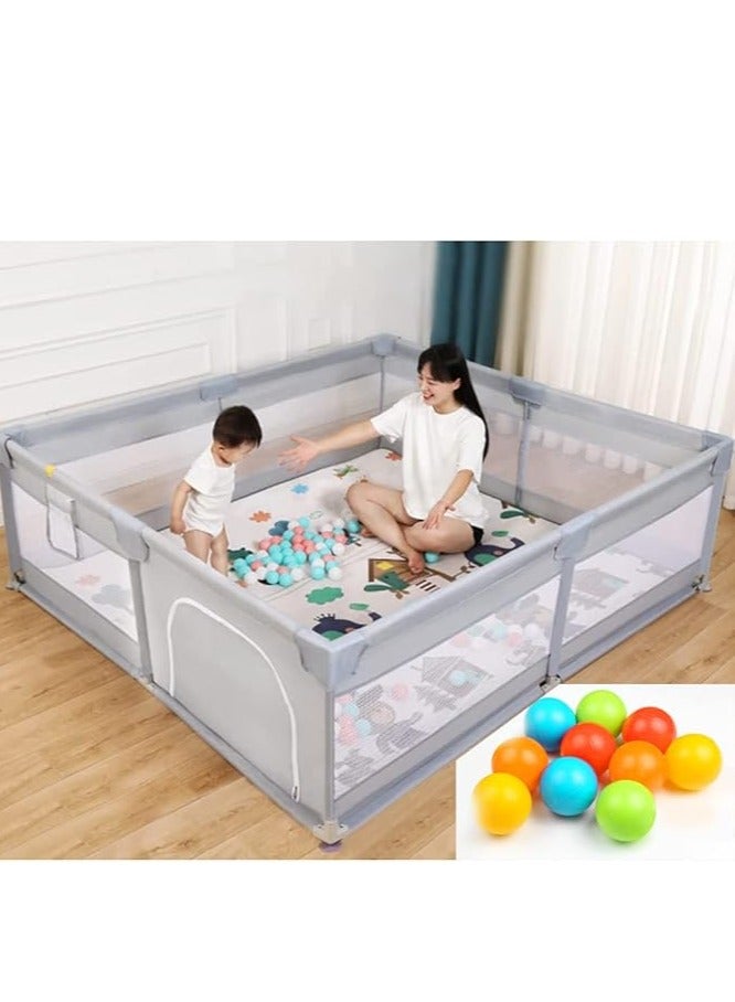 Baby Playpen, Safe Playpen for Babies and Toddlers, Extra Large Baby Playard with Gate, Baby Safe Activity Center, Baby Bumper Foam Playpen wih Breathable Mesh (Grey 180*150cm) - Image 2