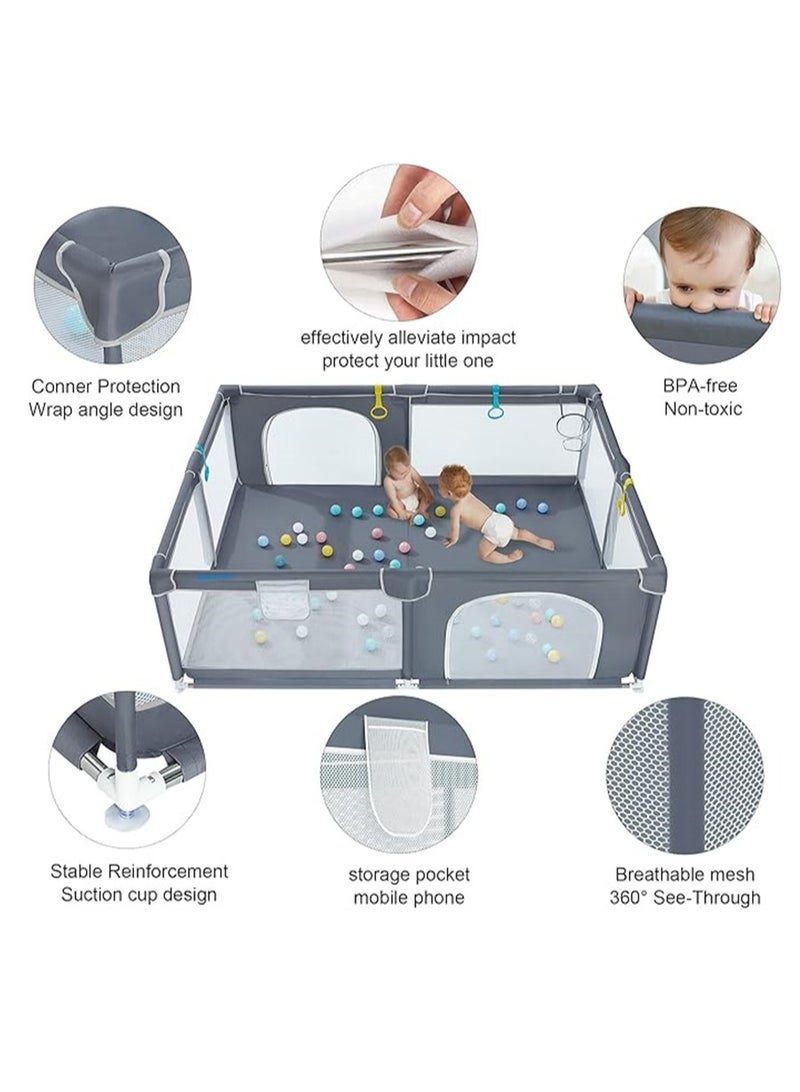 Baby Playpen, Safe Playpen for Babies and Toddlers, Extra Large Baby Playard with Gate, Baby Safe Activity Center, Baby Bumper Foam Playpen wih Breathable Mesh (Grey 180*150cm) - Image 3