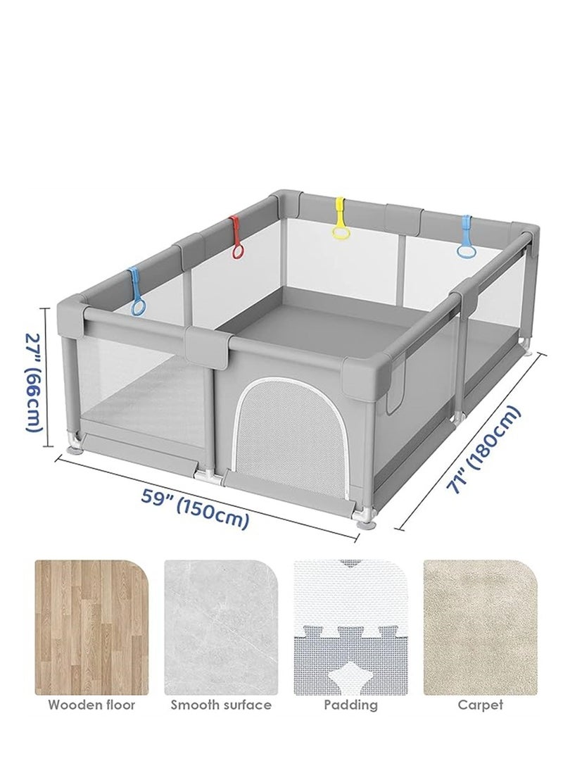 Baby Playpen, Safe Playpen for Babies and Toddlers, Extra Large Baby Playard with Gate, Baby Safe Activity Center, Baby Bumper Foam Playpen wih Breathable Mesh (Grey 180*150cm) - Image 4
