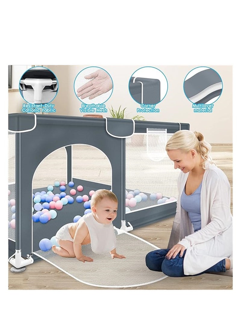 Baby Playpen, Safe Playpen for Babies and Toddlers, Extra Large Baby Playard with Gate, Baby Safe Activity Center, Baby Bumper Foam Playpen wih Breathable Mesh (Grey 180*150cm) - Image 5