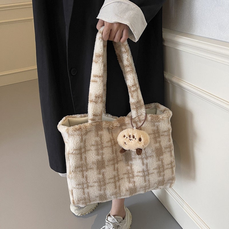 Korean Style Ins Cute Girl Tote Bag Autumn High-End Color Contrast Striped Large Capacity Shoulder Bag - Image 4