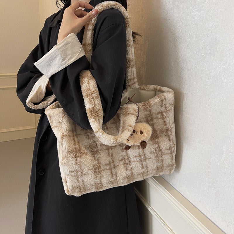 Korean Style Ins Cute Girl Tote Bag Autumn High-End Color Contrast Striped Large Capacity Shoulder Bag - Image 1