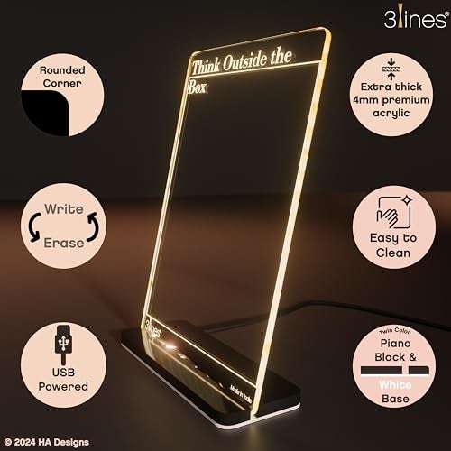 3 Lines Glowrite Illuminate Your Ideas! Acrylic LED Writing Board with USB Stand/Base | Ideal for Home & Office | Unique Gift | Made in India | with 2 Markers | Think Outside The Box | Regular - Image 2