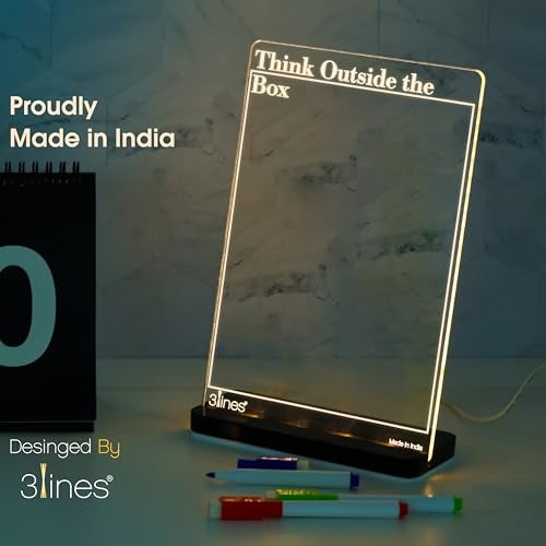 3 Lines Glowrite Illuminate Your Ideas! Acrylic LED Writing Board with USB Stand/Base | Ideal for Home & Office | Unique Gift | Made in India | with 2 Markers | Think Outside The Box | Regular - Image 5