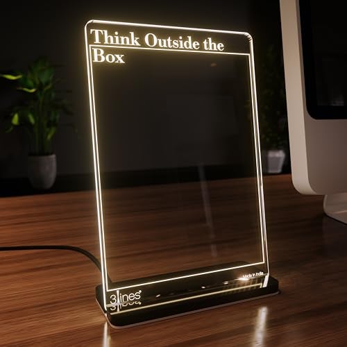 3 Lines Glowrite Illuminate Your Ideas! Acrylic LED Writing Board with USB Stand/Base | Ideal for Home & Office | Unique Gift | Made in India | with 2 Markers | Think Outside The Box | Regular - Image 1