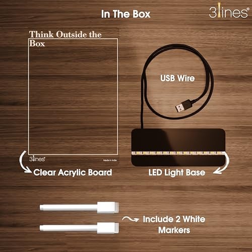 3 Lines Glowrite Illuminate Your Ideas! Acrylic LED Writing Board with USB Stand/Base | Ideal for Home & Office | Unique Gift | Made in India | with 2 Markers | Think Outside The Box | Regular - Image 4
