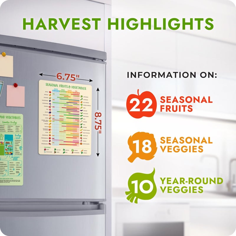 Levain & Co Fruit & Vegetable Seasonality Guide Fridge Magnet - Easy to Follow Seasonal Produce Calendar - Guide for Always Fresh Vegetables & Fruit Magnets - Seasonal Fruit & Veg Eating Calendar - Image 2