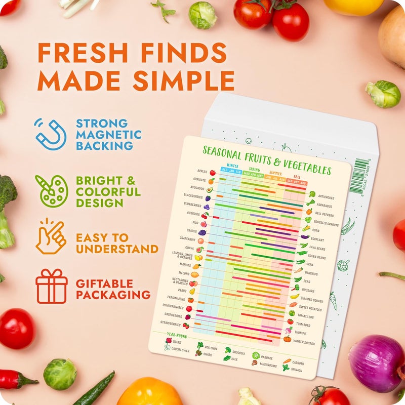 Levain & Co Fruit & Vegetable Seasonality Guide Fridge Magnet - Easy to Follow Seasonal Produce Calendar - Guide for Always Fresh Vegetables & Fruit Magnets - Seasonal Fruit & Veg Eating Calendar - Image 4