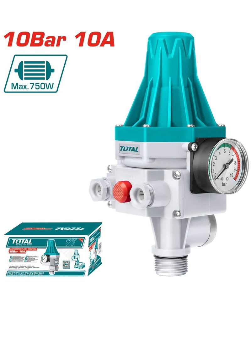 TOTAL TOTAL Automatic Pump Control - TWPS102, Water Pressure Controller for Pump Systems, 220-240V, Max Pressure 10bar, Starting Pressure 1.5bar, 1"x1" Pipe Diameter, IP65 Protection, 10A Max Current  - Image 1
