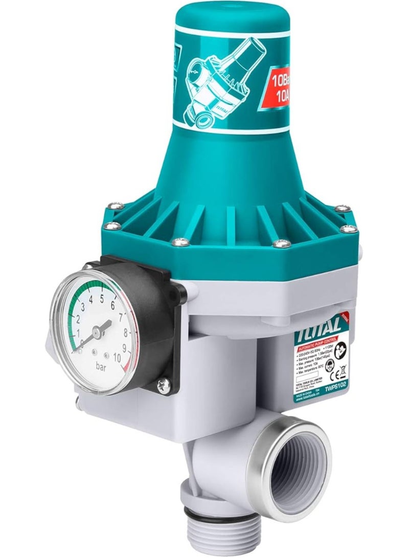 TOTAL TOTAL Automatic Pump Control - TWPS102, Water Pressure Controller for Pump Systems, 220-240V, Max Pressure 10bar, Starting Pressure 1.5bar, 1"x1" Pipe Diameter, IP65 Protection, 10A Max Current  - Image 2