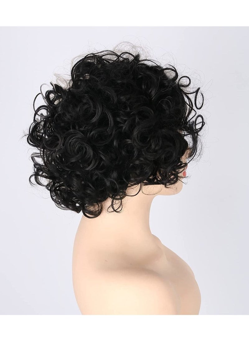 Estelle Curly Wig Black White Bicolor Short Wavy Curly Hair Wig Suitable for Carnival Parties and Cosplay Party Costume Accessories  - Image 5
