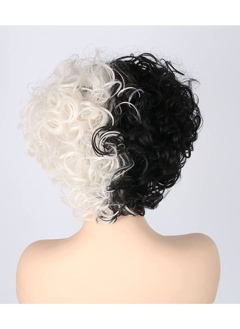 Estelle Curly Wig Black White Bicolor Short Wavy Curly Hair Wig Suitable for Carnival Parties and Cosplay Party Costume Accessories  - Image 4
