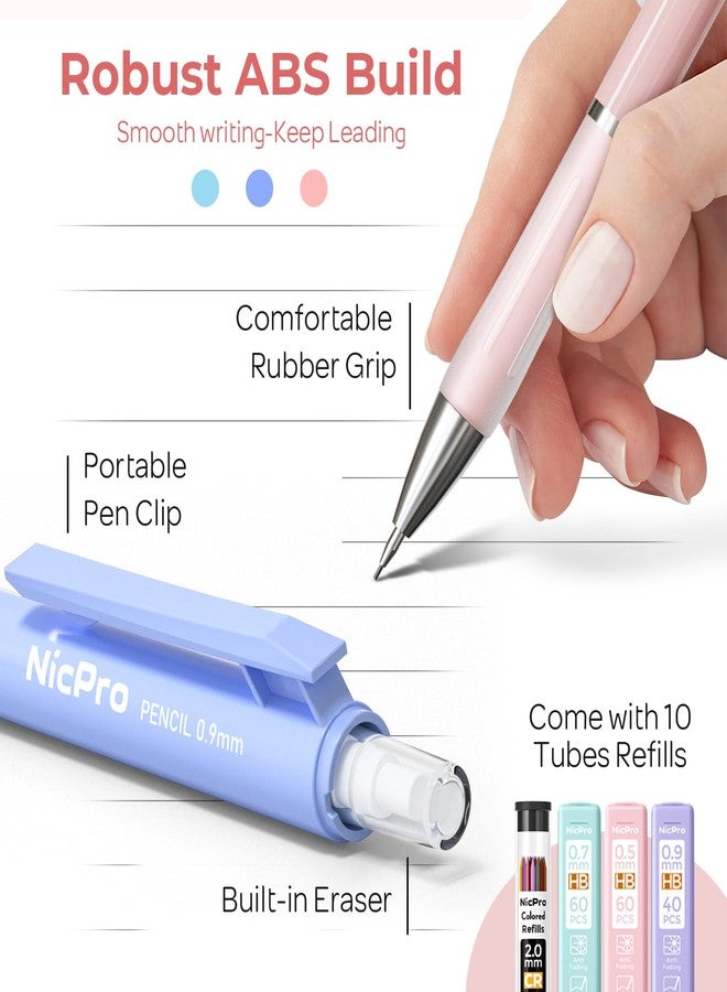 نيكبرو مجموعة أدوات مدرسية أنيقة من نيكبرو، 38 قطعة، تتضمن 12 قلم رصاص ميكانيكي باستيل بأحجام 0.5 و0.7 و0.9 و2.0 مم مع 516 سنًا، طقم أقلام رصاص ميكانيكية مع حافظة للكتابة للنساء والفتيات - Image 4