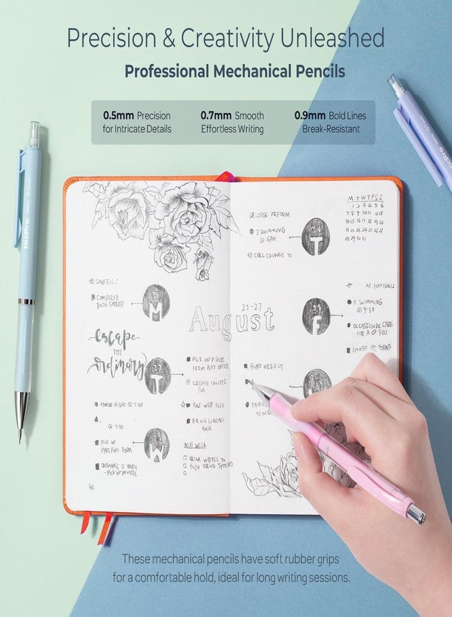 نيكبرو مجموعة أدوات مدرسية أنيقة من نيكبرو، 38 قطعة، تتضمن 12 قلم رصاص ميكانيكي باستيل بأحجام 0.5 و0.7 و0.9 و2.0 مم مع 516 سنًا، طقم أقلام رصاص ميكانيكية مع حافظة للكتابة للنساء والفتيات - Image 2