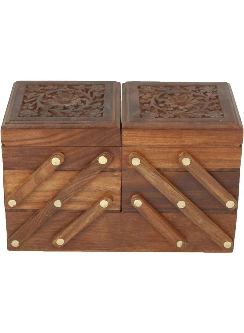 QUESERA صندوق مجوهرات خشبي مصنوع يدويًا للنساء منظم مجوهرات منحوت يدويًا - Image 2